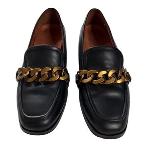 Vionic Women's Mizelle Black Leather Arch Support Loafers Shoes US8 Gold Chains